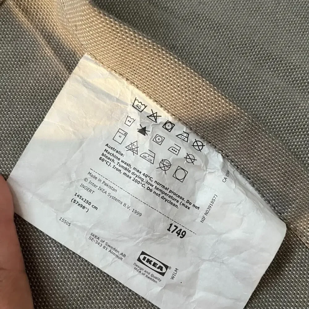 Ikea Gray Cotton Flax Blend Curtain Panels (2) 57 x 98 in Rod Pocket